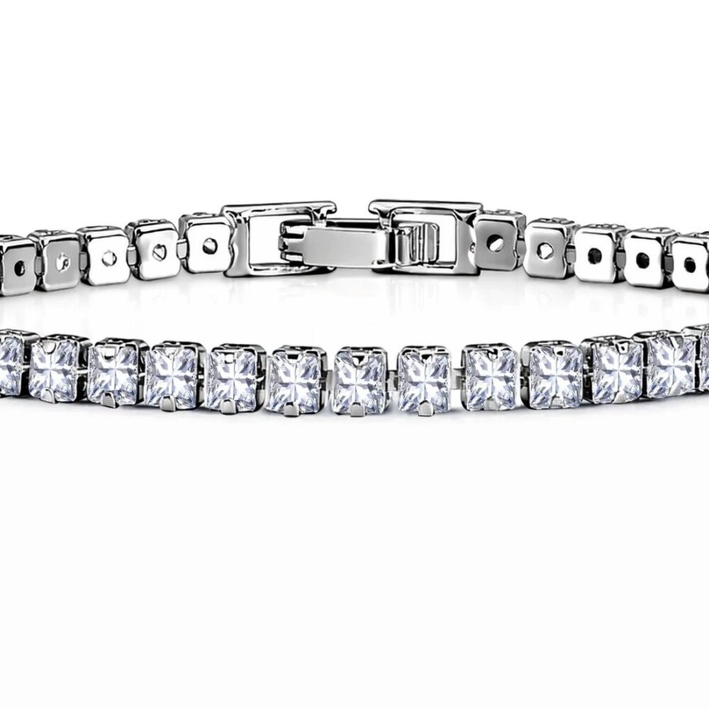 COUNTRY STRONG 5.5 Carat 7.5" Plated SPARKLY TENNIS BRACELET Princess Cut